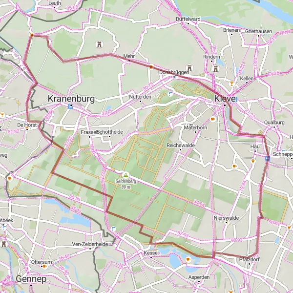 Miniatuurkaart van de fietsinspiratie "Avontuurlijke grindtocht door de natuur" in Gelderland, Netherlands. Gemaakt door de Tarmacs.app fietsrouteplanner