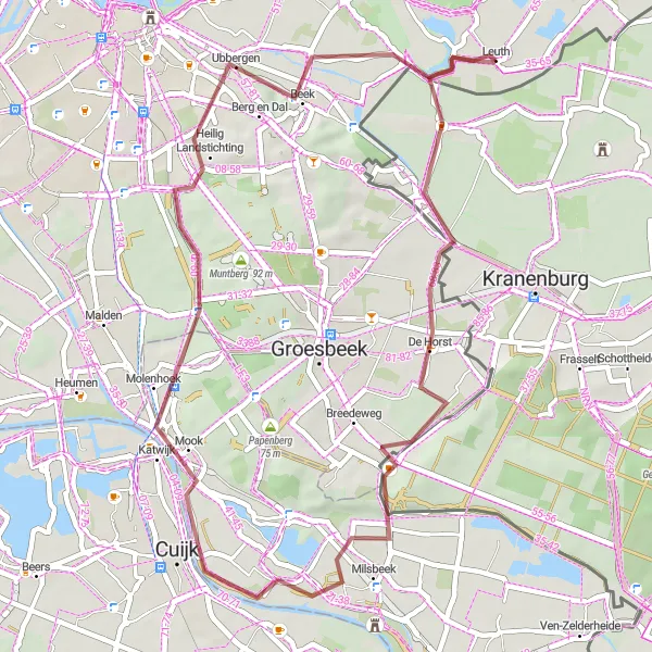 Map miniature of "Leuth Loop" cycling inspiration in Gelderland, Netherlands. Generated by Tarmacs.app cycling route planner