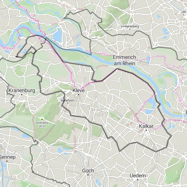 Map miniature of "Millingen Exploration" cycling inspiration in Gelderland, Netherlands. Generated by Tarmacs.app cycling route planner
