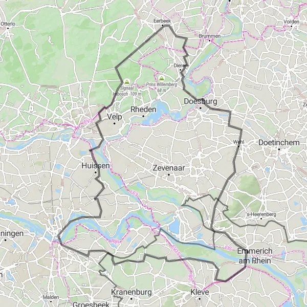 Miniatuurkaart van de fietsinspiratie "Wegroute langs Nijmegen en Doesburg" in Gelderland, Netherlands. Gemaakt door de Tarmacs.app fietsrouteplanner