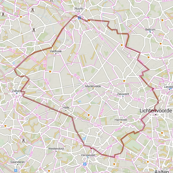 Miniatuurkaart van de fietsinspiratie "Rustieke Fietspaden rond Zelhem" in Gelderland, Netherlands. Gemaakt door de Tarmacs.app fietsrouteplanner