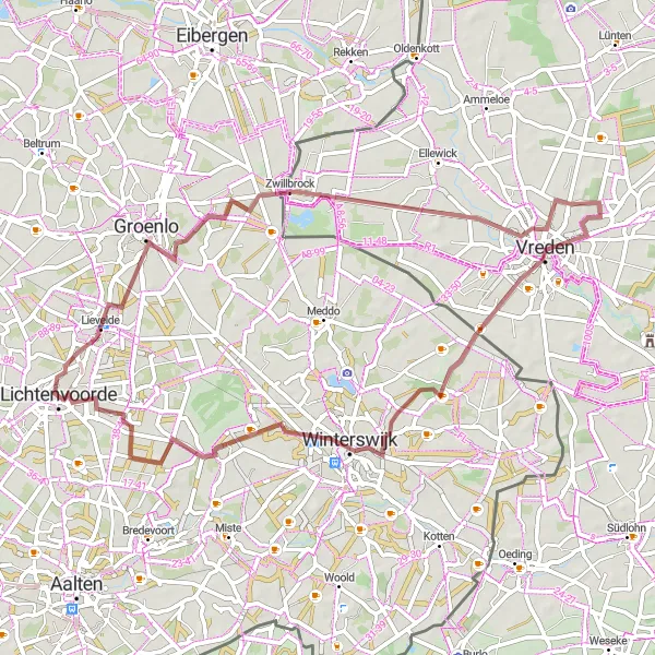 Map miniature of "Gravel Adventure through Nature" cycling inspiration in Gelderland, Netherlands. Generated by Tarmacs.app cycling route planner
