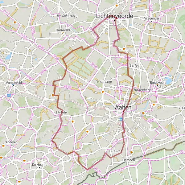 Miniatuurkaart van de fietsinspiratie "Grindpaden rond Aalten" in Gelderland, Netherlands. Gemaakt door de Tarmacs.app fietsrouteplanner