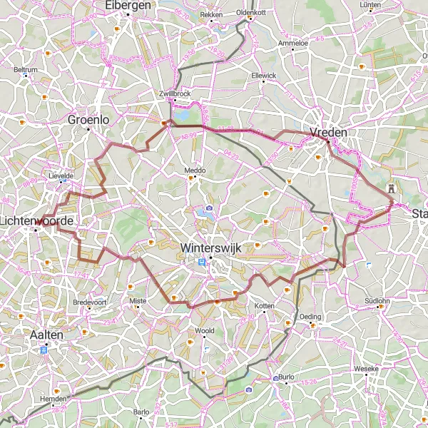 Map miniature of "Rural Escape to Enchanting Villages" cycling inspiration in Gelderland, Netherlands. Generated by Tarmacs.app cycling route planner