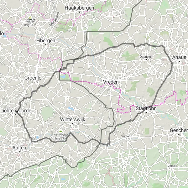 Map miniature of "The Rugged Gravel Adventure" cycling inspiration in Gelderland, Netherlands. Generated by Tarmacs.app cycling route planner