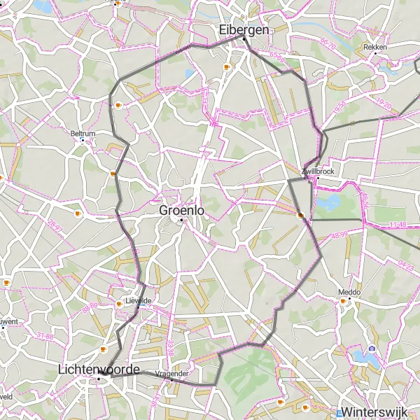 Map miniature of "Discovering Hidden Gems" cycling inspiration in Gelderland, Netherlands. Generated by Tarmacs.app cycling route planner