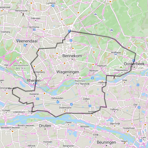 Map miniature of "Cycling tour around Lienden" cycling inspiration in Gelderland, Netherlands. Generated by Tarmacs.app cycling route planner