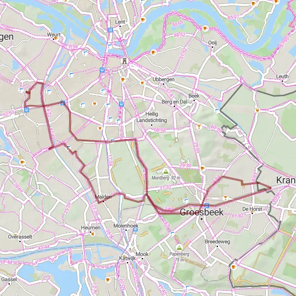 Map miniature of "Scenic Gravel Ride" cycling inspiration in Gelderland, Netherlands. Generated by Tarmacs.app cycling route planner