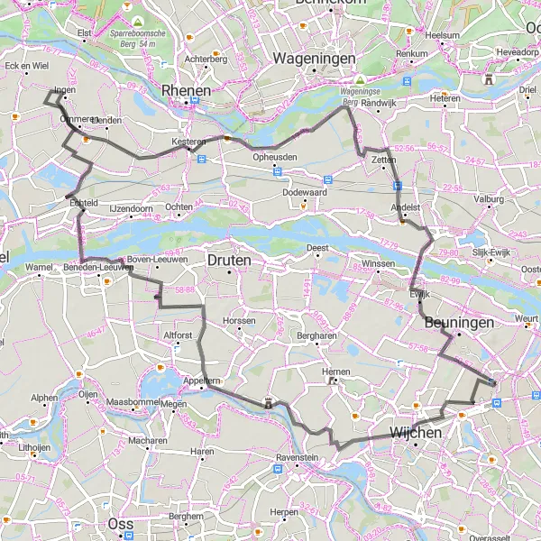 Miniatuurkaart van de fietsinspiratie "Kasteel Batenburg Route" in Gelderland, Netherlands. Gemaakt door de Tarmacs.app fietsrouteplanner