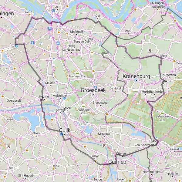 Miniatuurkaart van de fietsinspiratie "Wegroute naar Hofberg, Zyfflich en Lindenholt" in Gelderland, Netherlands. Gemaakt door de Tarmacs.app fietsrouteplanner