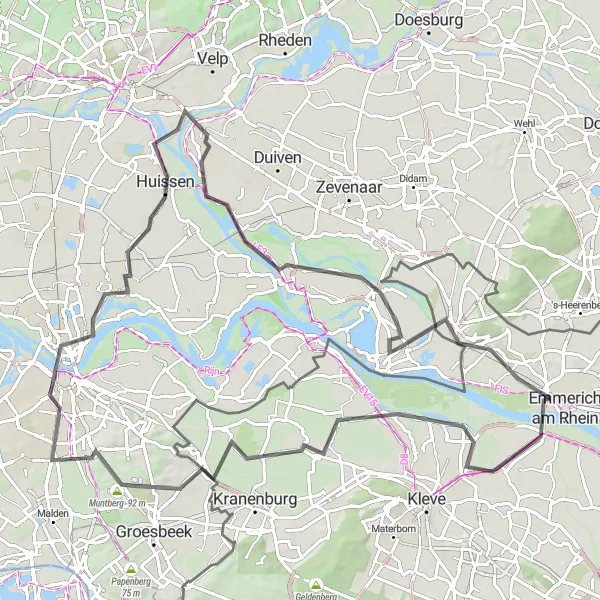 Map miniature of "Road round-trip from Lobith to Herwen" cycling inspiration in Gelderland, Netherlands. Generated by Tarmacs.app cycling route planner