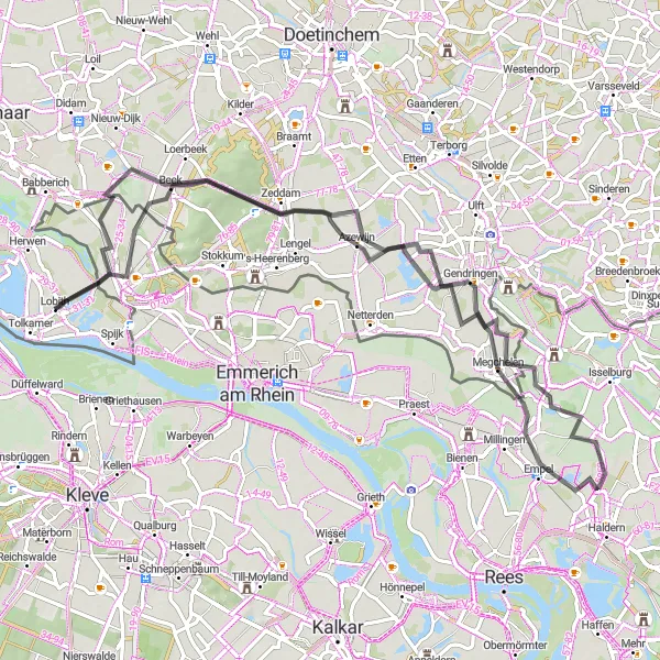 Map miniature of "Exploring Cultural Heritage" cycling inspiration in Gelderland, Netherlands. Generated by Tarmacs.app cycling route planner