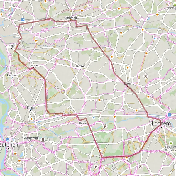 Map miniature of "The Gravel Adventure" cycling inspiration in Gelderland, Netherlands. Generated by Tarmacs.app cycling route planner
