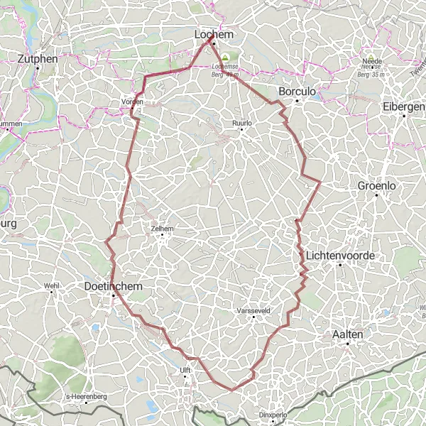 Map miniature of "Lochemse Berg and Beyond" cycling inspiration in Gelderland, Netherlands. Generated by Tarmacs.app cycling route planner