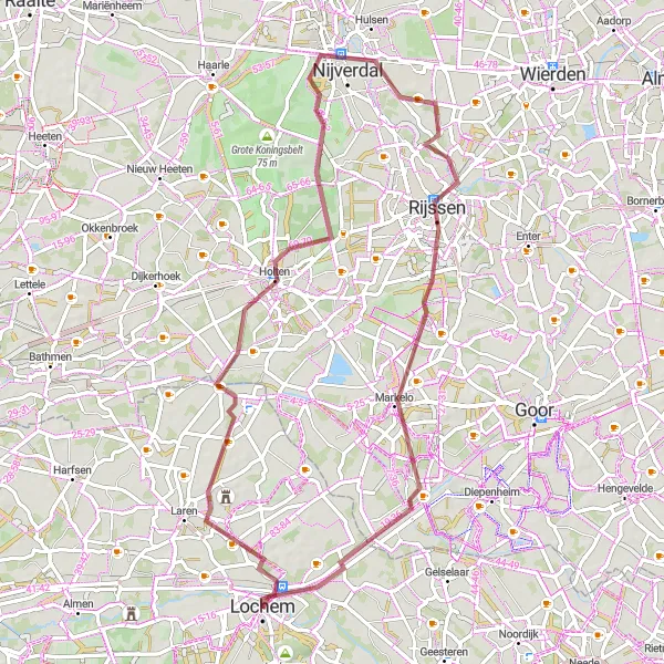 Miniatuurkaart van de fietsinspiratie "Gravel route via Nijverdal en Rijssen" in Gelderland, Netherlands. Gemaakt door de Tarmacs.app fietsrouteplanner