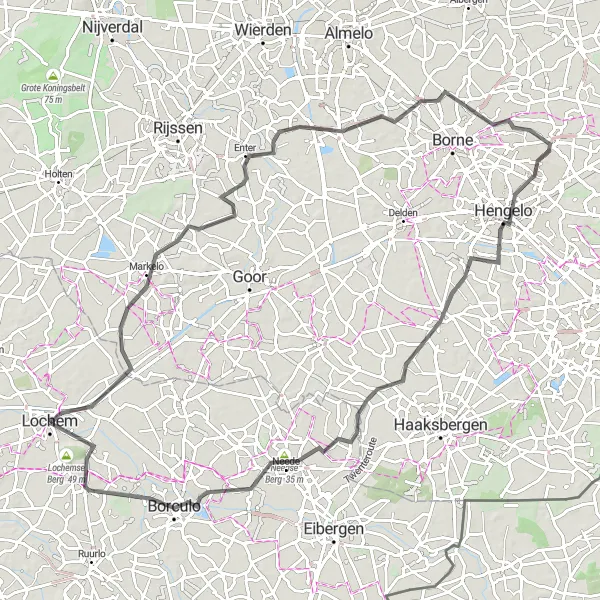 Map miniature of "Countryside Journey: Lochem to Borculo" cycling inspiration in Gelderland, Netherlands. Generated by Tarmacs.app cycling route planner
