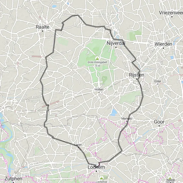 Map miniature of "Views of Nijverdal and Rijssen" cycling inspiration in Gelderland, Netherlands. Generated by Tarmacs.app cycling route planner