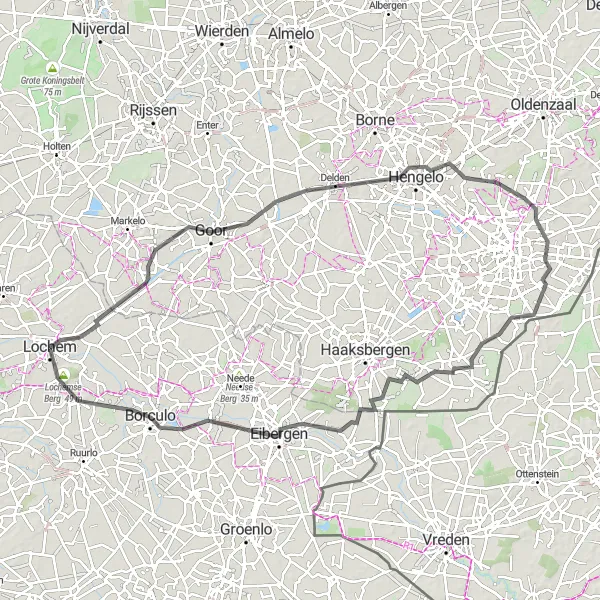 Map miniature of "Lochem and Beyond: Road Challenge" cycling inspiration in Gelderland, Netherlands. Generated by Tarmacs.app cycling route planner