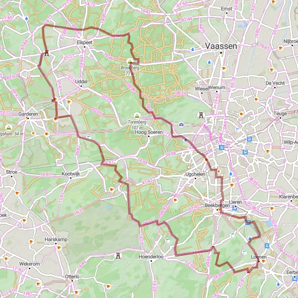 Map miniature of "Exploring Loenen's Gravel Routes" cycling inspiration in Gelderland, Netherlands. Generated by Tarmacs.app cycling route planner