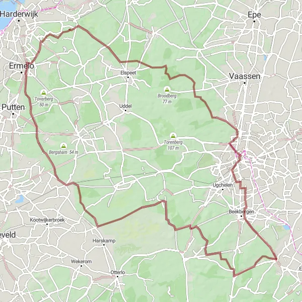 Map miniature of "Discovering Hidden Gems in Gelderland" cycling inspiration in Gelderland, Netherlands. Generated by Tarmacs.app cycling route planner