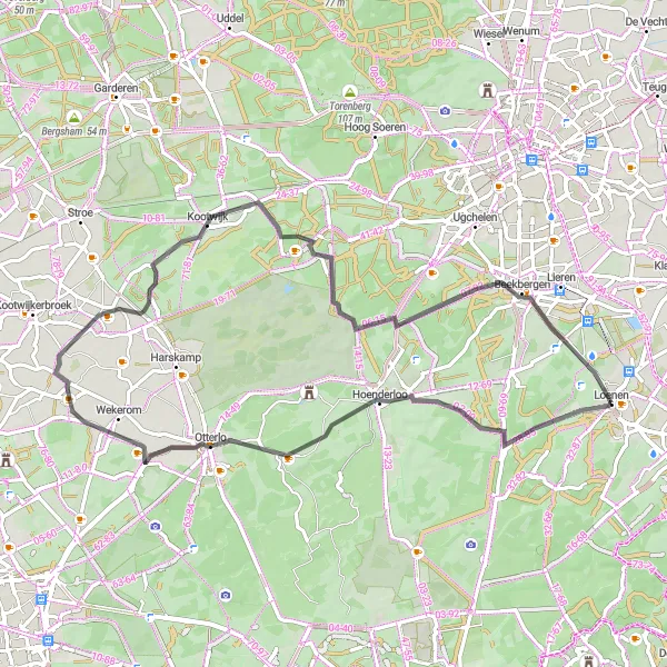 Miniatuurkaart van de fietsinspiratie "Korte wegroute rond Loenen" in Gelderland, Netherlands. Gemaakt door de Tarmacs.app fietsrouteplanner
