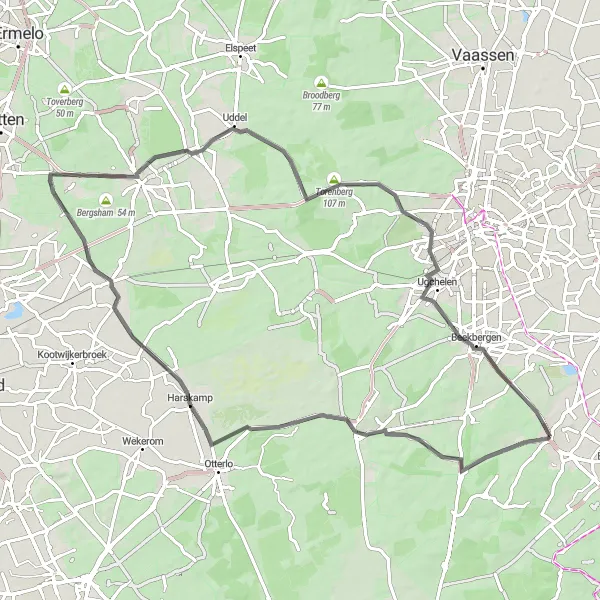 Map miniature of "Road Cycling Adventure in Gelderland" cycling inspiration in Gelderland, Netherlands. Generated by Tarmacs.app cycling route planner