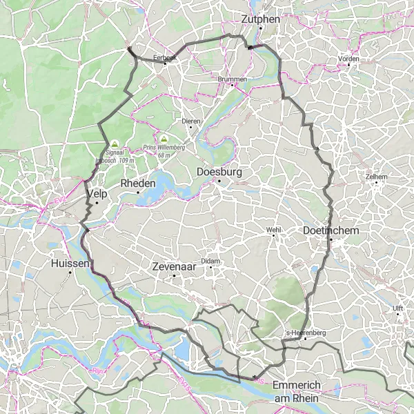 Map miniature of "Challenging Countryside Loop" cycling inspiration in Gelderland, Netherlands. Generated by Tarmacs.app cycling route planner