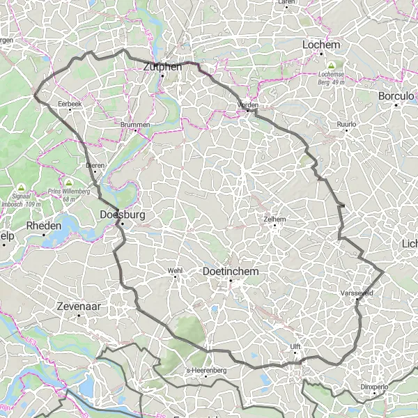 Miniatuurkaart van de fietsinspiratie "Lange wegroute door Gelderland" in Gelderland, Netherlands. Gemaakt door de Tarmacs.app fietsrouteplanner