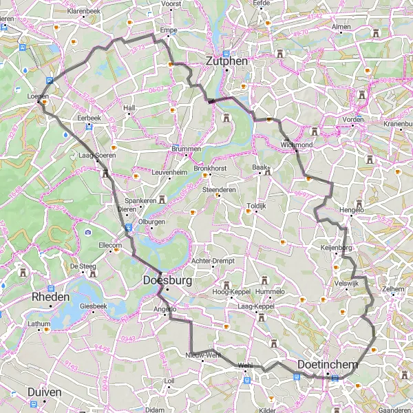 Miniatuurkaart van de fietsinspiratie "Ontspannen route door de natuur" in Gelderland, Netherlands. Gemaakt door de Tarmacs.app fietsrouteplanner