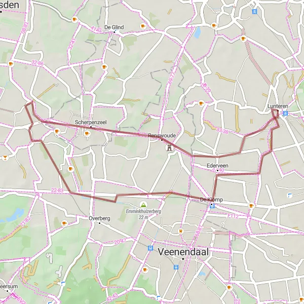 Map miniature of "Hidden Gems of Renswoude and Emminkhuizen" cycling inspiration in Gelderland, Netherlands. Generated by Tarmacs.app cycling route planner