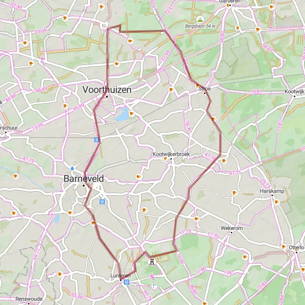 Map miniature of "Scenic Gravel Ride in and around Lunteren" cycling inspiration in Gelderland, Netherlands. Generated by Tarmacs.app cycling route planner