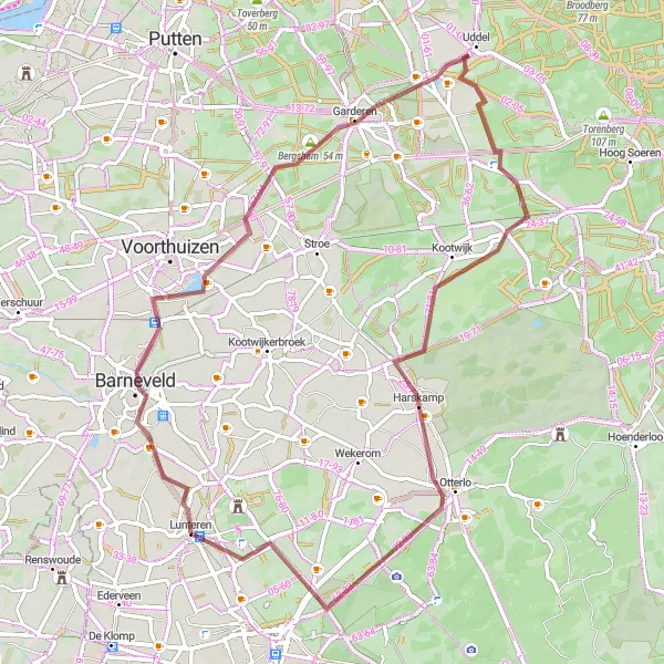Miniatuurkaart van de fietsinspiratie "Gravelroute door de Veluwezoom" in Gelderland, Netherlands. Gemaakt door de Tarmacs.app fietsrouteplanner