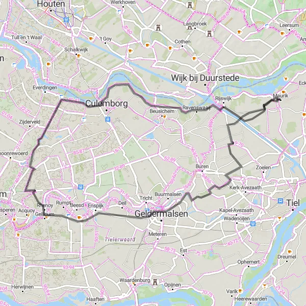 Miniatuurkaart van de fietsinspiratie "Historische Route Erichem-Ravenswaaij" in Gelderland, Netherlands. Gemaakt door de Tarmacs.app fietsrouteplanner