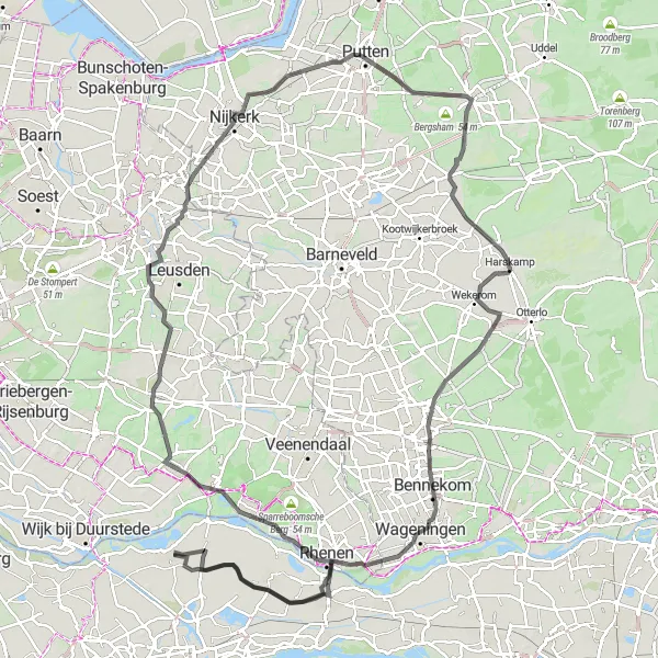 Map miniature of "Maurik to Nijkerk Circuit" cycling inspiration in Gelderland, Netherlands. Generated by Tarmacs.app cycling route planner