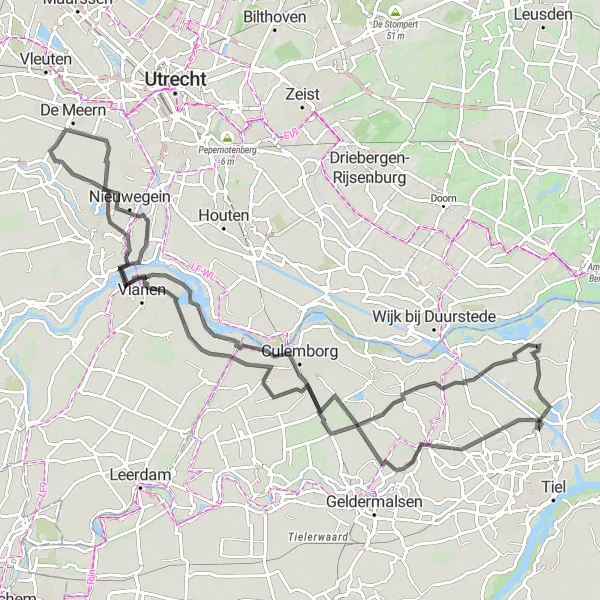 Map miniature of "Riverside Tour" cycling inspiration in Gelderland, Netherlands. Generated by Tarmacs.app cycling route planner