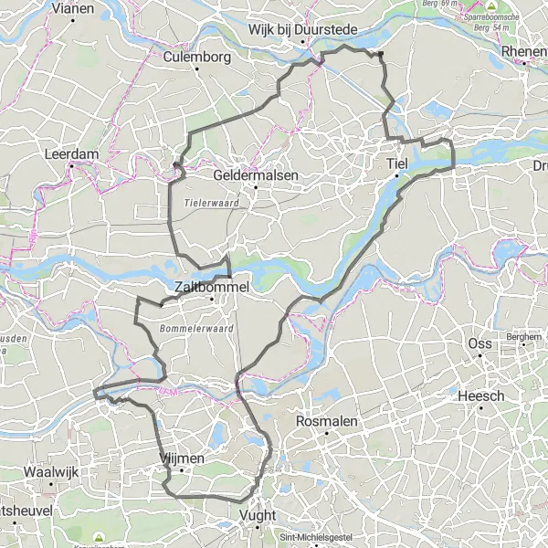 Map miniature of "Sunrise Ride" cycling inspiration in Gelderland, Netherlands. Generated by Tarmacs.app cycling route planner