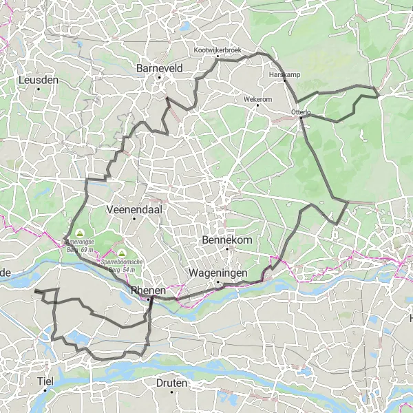 Miniatuurkaart van de fietsinspiratie "Fietsen door de Gelderse Vallei" in Gelderland, Netherlands. Gemaakt door de Tarmacs.app fietsrouteplanner