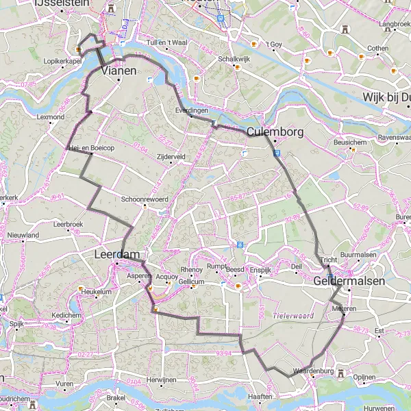 Miniatuurkaart van de fietsinspiratie "Fietsroute Waardenburg - Meteren" in Gelderland, Netherlands. Gemaakt door de Tarmacs.app fietsrouteplanner