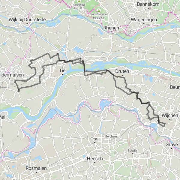 Map miniature of "The Historic Route of Gelderland" cycling inspiration in Gelderland, Netherlands. Generated by Tarmacs.app cycling route planner