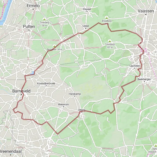 Miniatuurkaart van de fietsinspiratie "Gravelroute langs Paleis Het Loo en Franse berg" in Gelderland, Netherlands. Gemaakt door de Tarmacs.app fietsrouteplanner