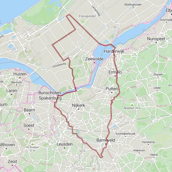 Miniatuurkaart van de fietsinspiratie "Fietsen langs de Veluwse Meren en Bostoren" in Gelderland, Netherlands. Gemaakt door de Tarmacs.app fietsrouteplanner