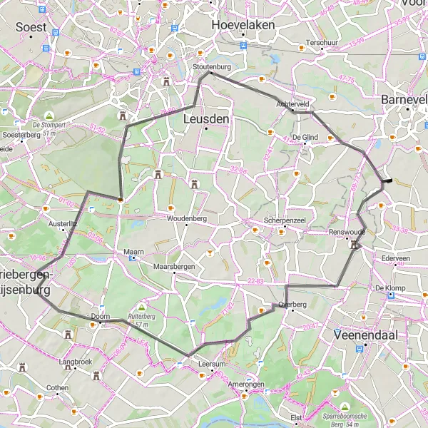 Map miniature of "Road to Austerlitz" cycling inspiration in Gelderland, Netherlands. Generated by Tarmacs.app cycling route planner