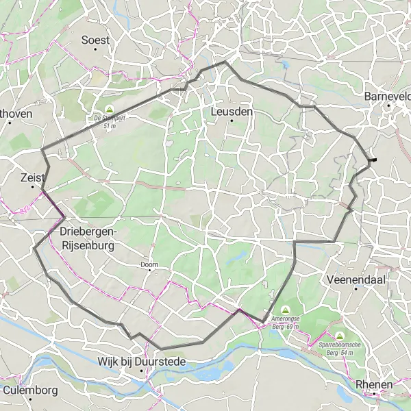 Miniatuurkaart van de fietsinspiratie "Route rond Nederwoud via Amerongse Bovenpolder" in Gelderland, Netherlands. Gemaakt door de Tarmacs.app fietsrouteplanner