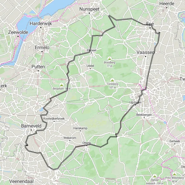 Map miniature of "Veluwe Adventure" cycling inspiration in Gelderland, Netherlands. Generated by Tarmacs.app cycling route planner