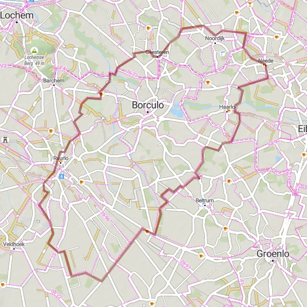 Map miniature of "Het Kunstommetje" cycling inspiration in Gelderland, Netherlands. Generated by Tarmacs.app cycling route planner