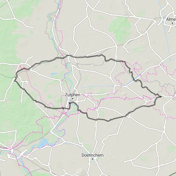 Map miniature of "Road Route from Neede to Apeldoorn" cycling inspiration in Gelderland, Netherlands. Generated by Tarmacs.app cycling route planner