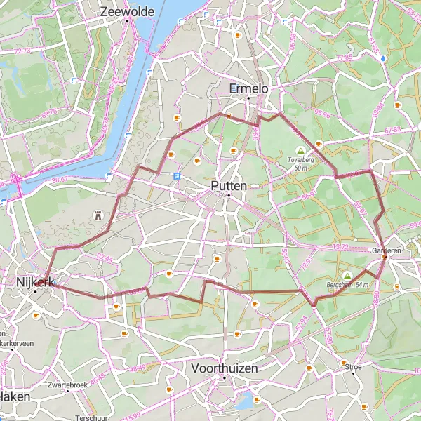 Map miniature of "Steenenkamer Gravel Adventure" cycling inspiration in Gelderland, Netherlands. Generated by Tarmacs.app cycling route planner