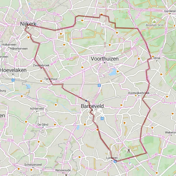 Map miniature of "The Gravel Adventure" cycling inspiration in Gelderland, Netherlands. Generated by Tarmacs.app cycling route planner