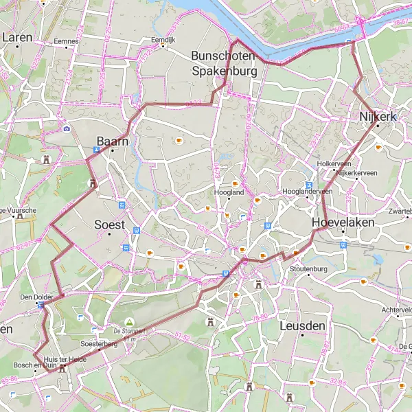 Map miniature of "The Graveled Beauty" cycling inspiration in Gelderland, Netherlands. Generated by Tarmacs.app cycling route planner