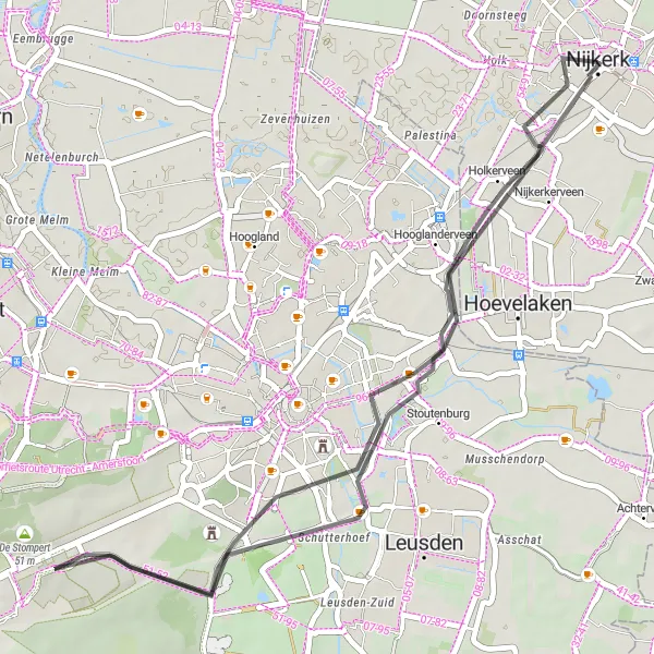 Miniatuurkaart van de fietsinspiratie "Rondje Stoutenburg" in Gelderland, Netherlands. Gemaakt door de Tarmacs.app fietsrouteplanner